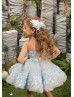 Sky Blue Lace Tulle Knee Length Flower Girl Dress